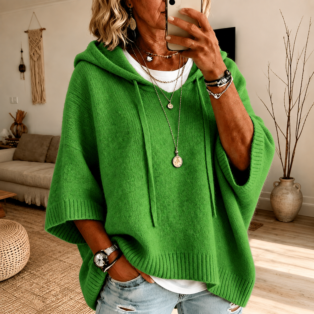 Margaux - Green Poncho Sweater