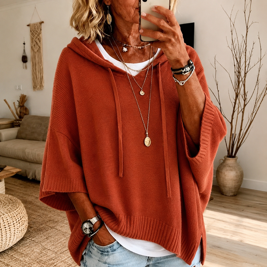 Oceane - Terracotta Poncho Sweater