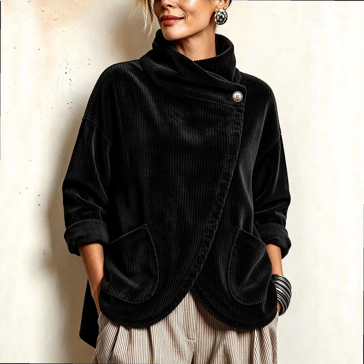 Darla - Corduroy High-Neck Wrap Top