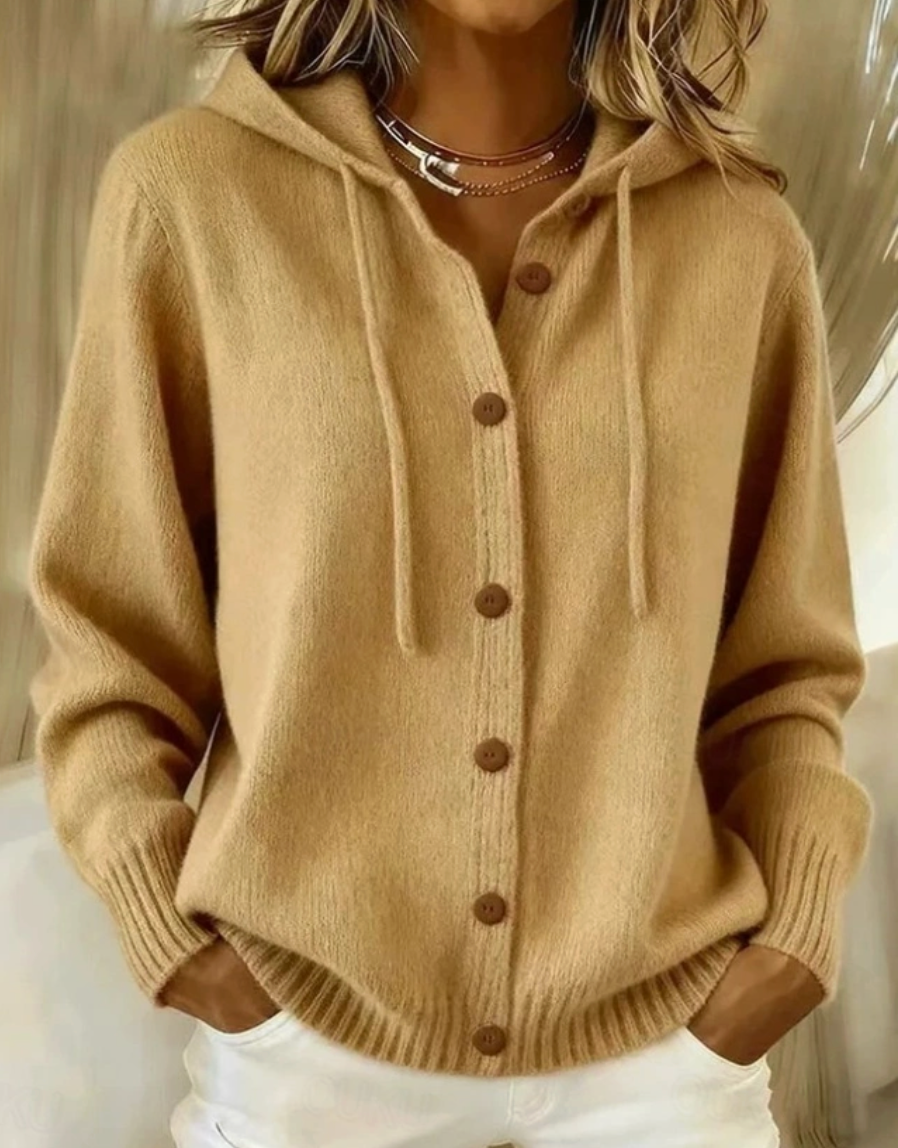 Prudence - Elegant Button Hooded Sweater