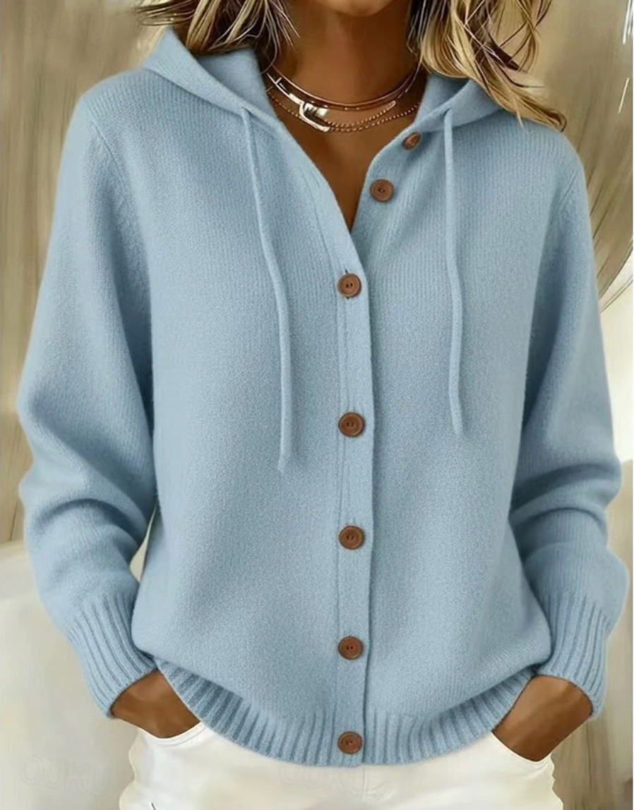 Millicent - Elegant Button Hooded Sweater