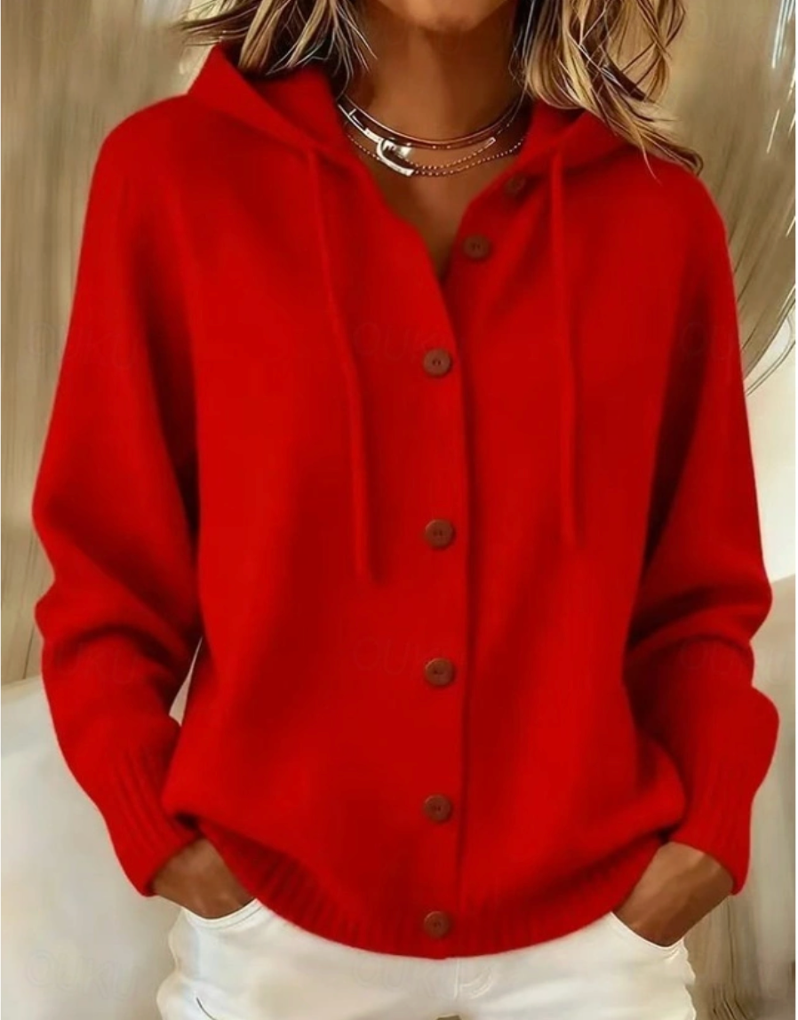 Octavia - Elegant Button Hooded Sweater
