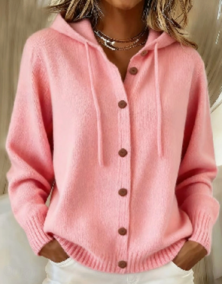 Lavinia - Elegant Button Hooded Sweater