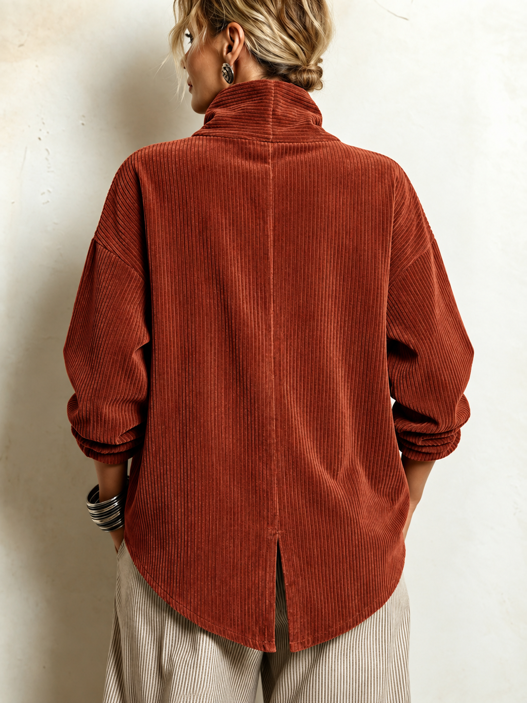 Avery | Women's Wrap Collar Corduroy Button-Up Top