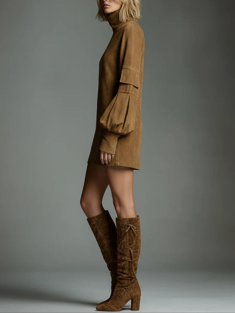 Melissa - Oversized Suede Mini Dress with High Neck