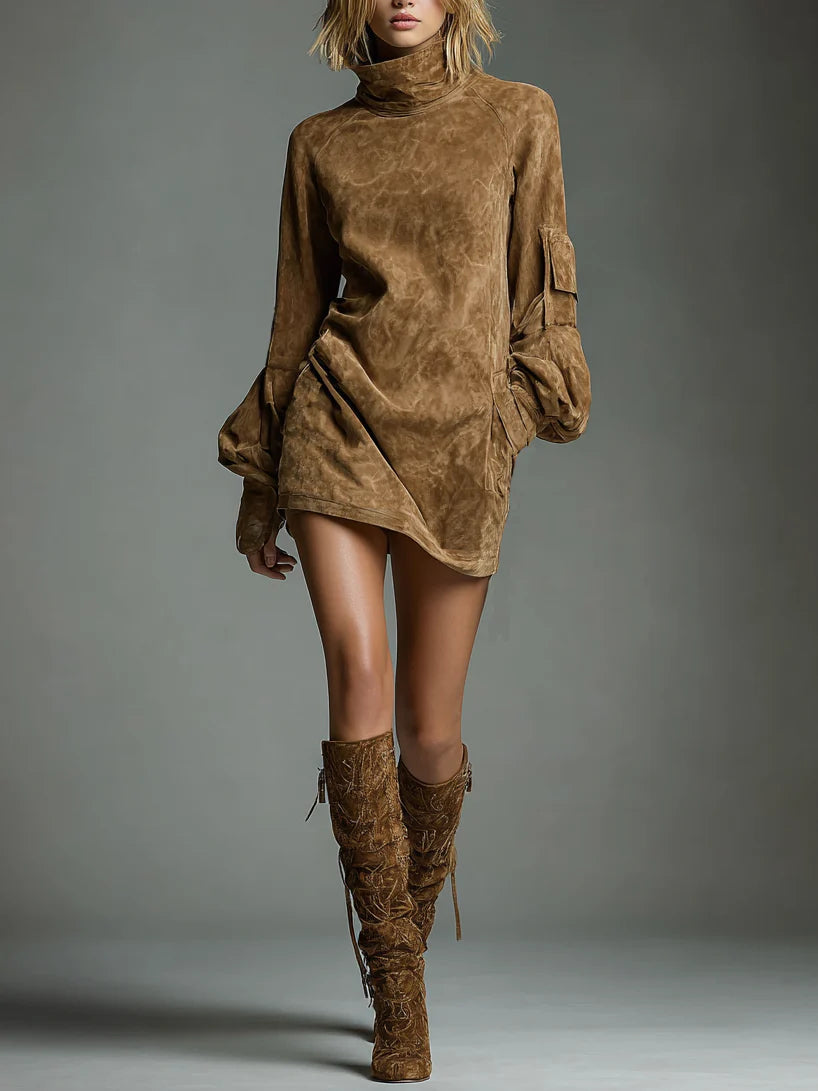 Melissa - Oversized Suede Mini Dress with High Neck