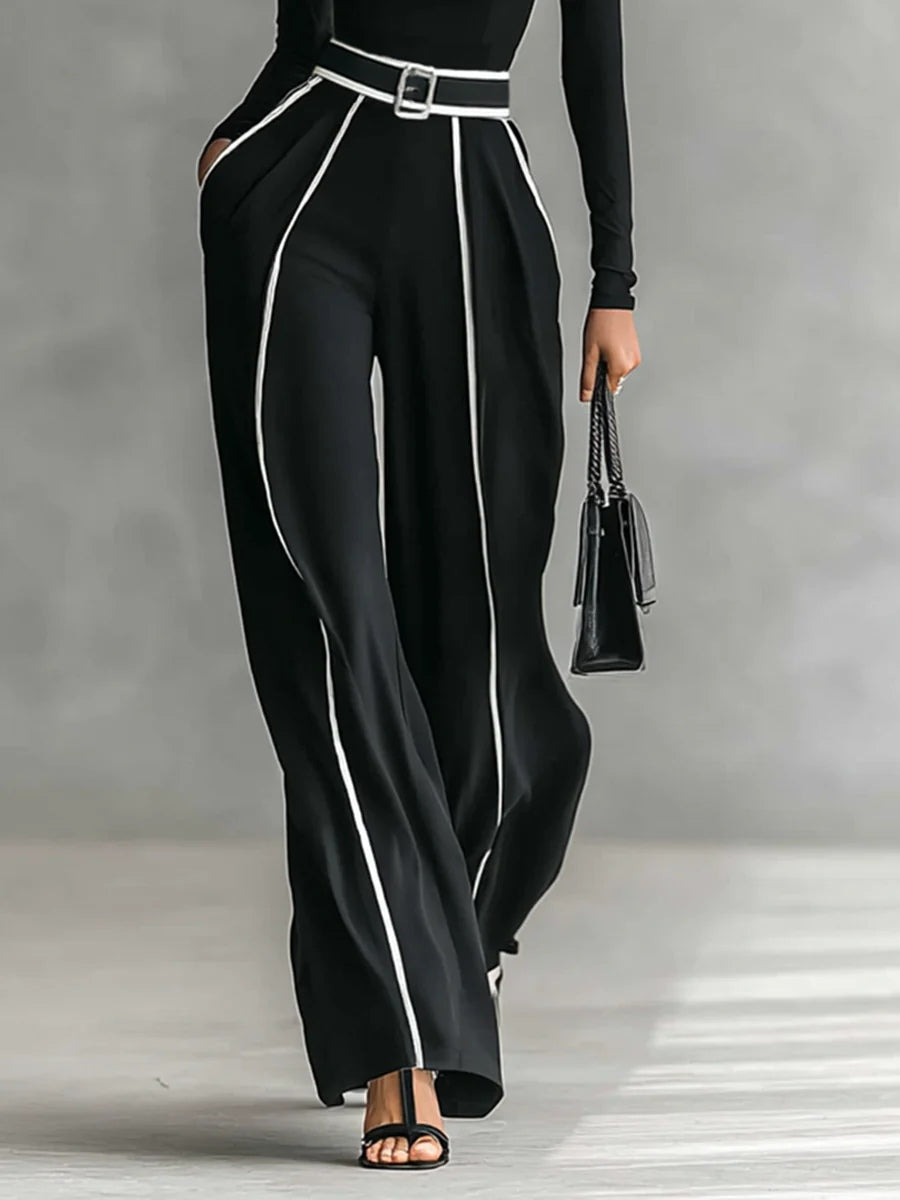 Emma - Elegant Two-Piece Set with High Collar and Wide-Leg Pants