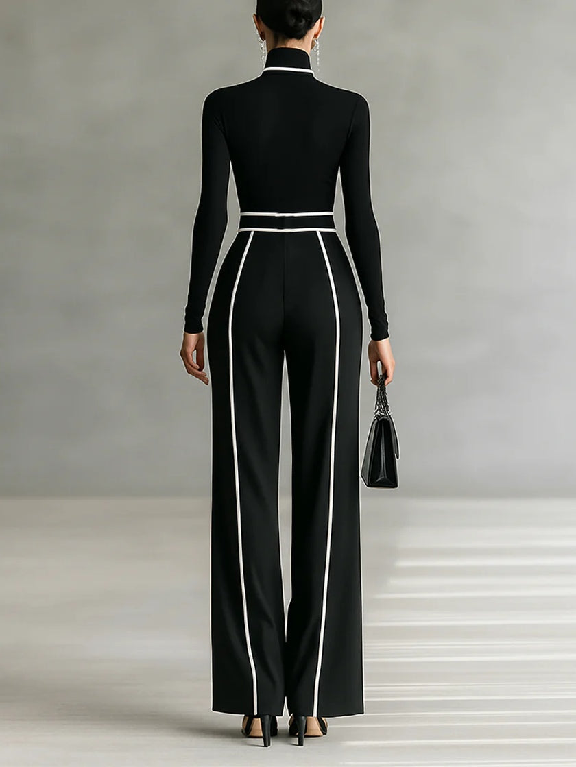 Emma - Elegant Two-Piece Set with High Collar and Wide-Leg Pants