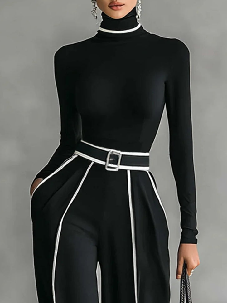 Emma - Elegant Two-Piece Set with High Collar and Wide-Leg Pants