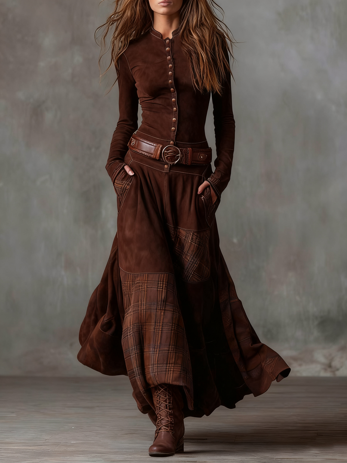 Elisa - Maxi Suede Dress with Belt