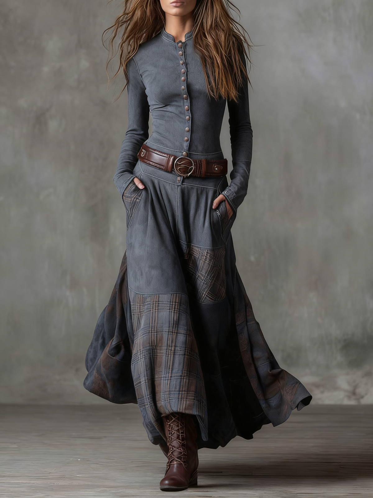 Elisa - Maxi Suede Dress with Belt