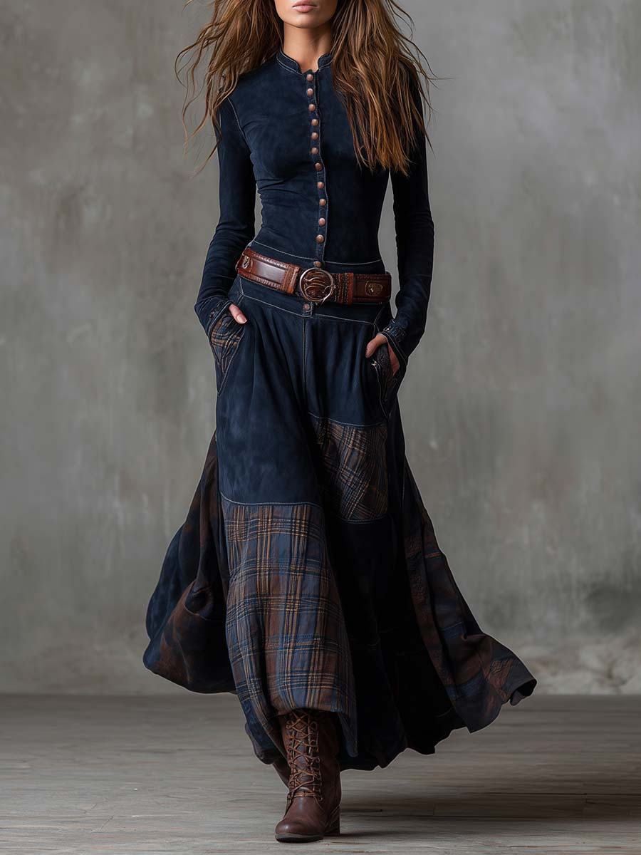 Elisa - Maxi Suede Dress with Belt