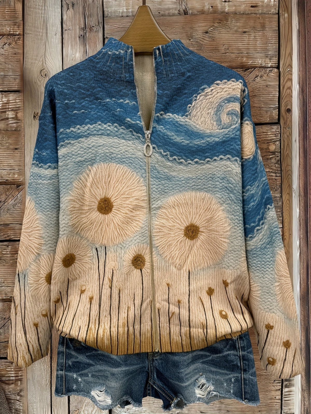 Yolanda - Dandelion Meadow Quilted Zip Cardigan