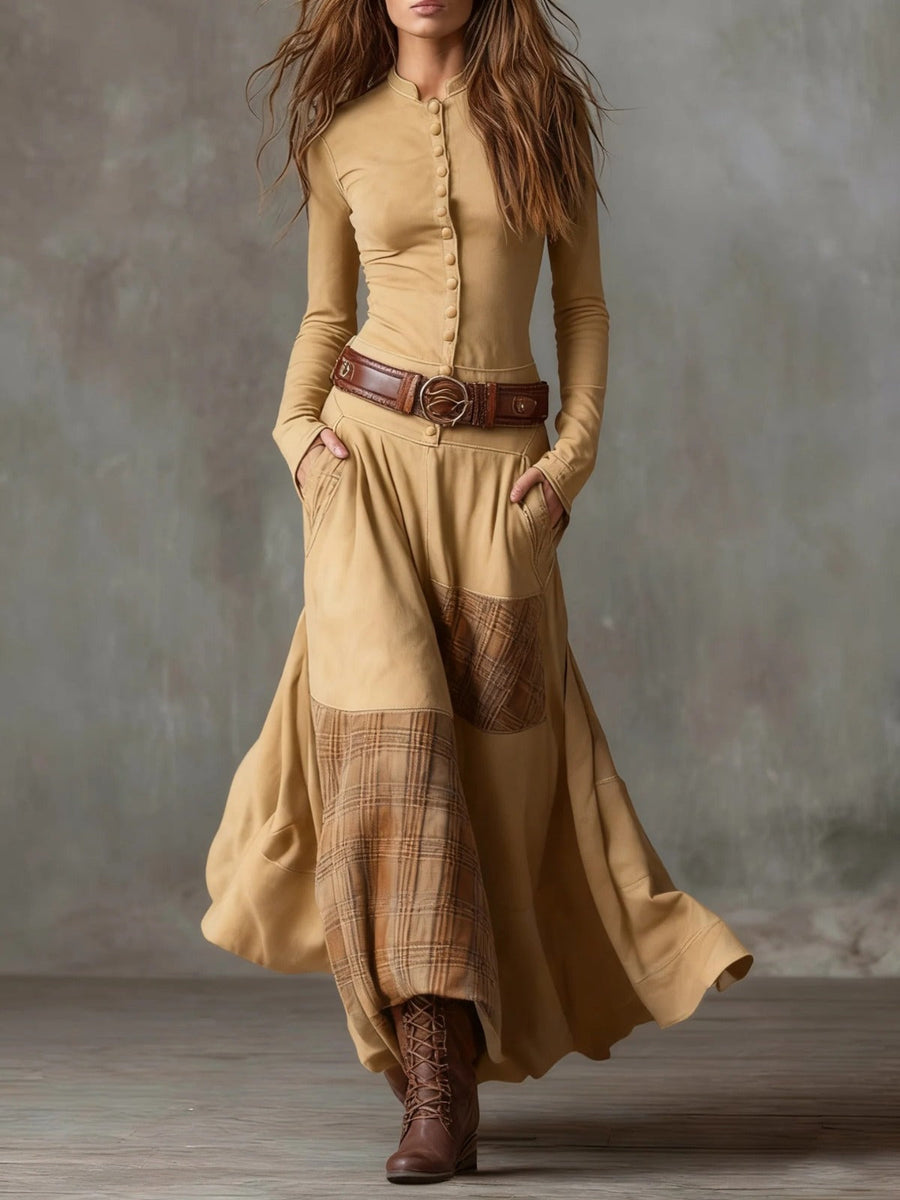 Elisa maxi suede dress in Camel