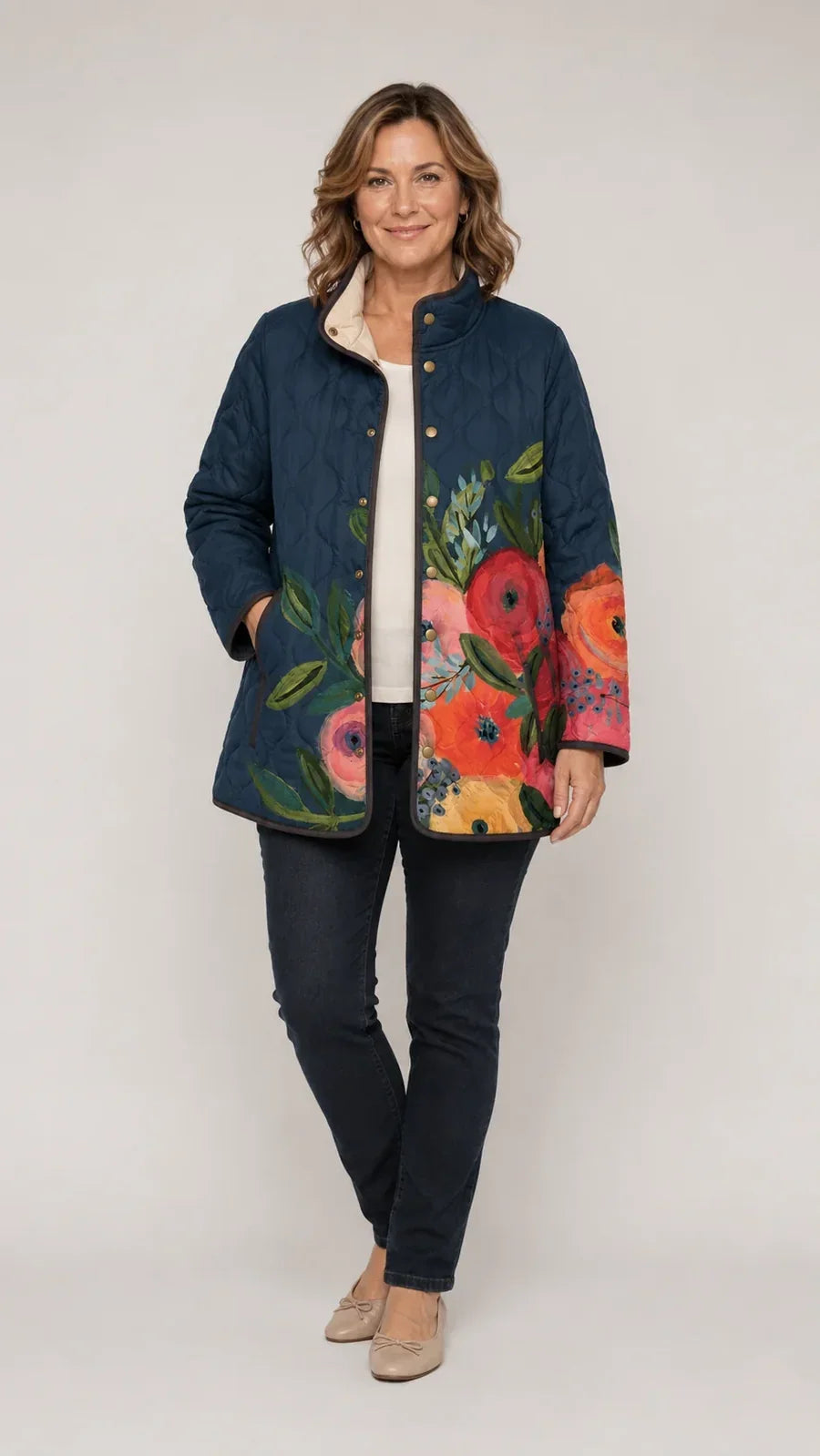 Amaya - Vintage Floral Print Quilted Jacket