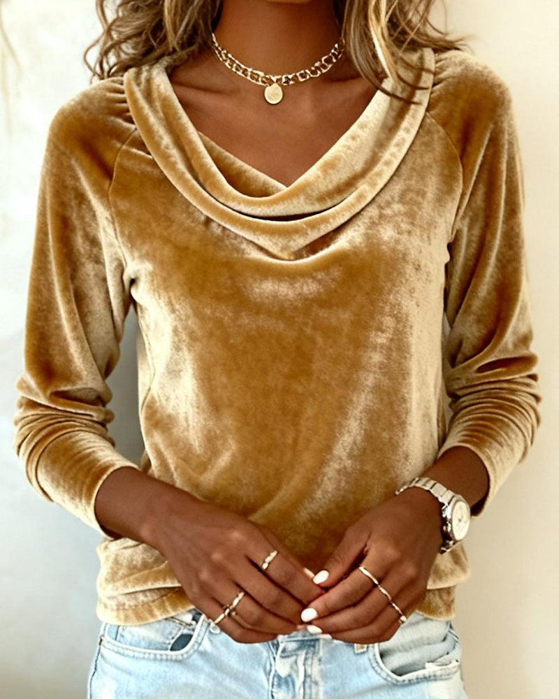 Delores - Velvet Draped Neck Top