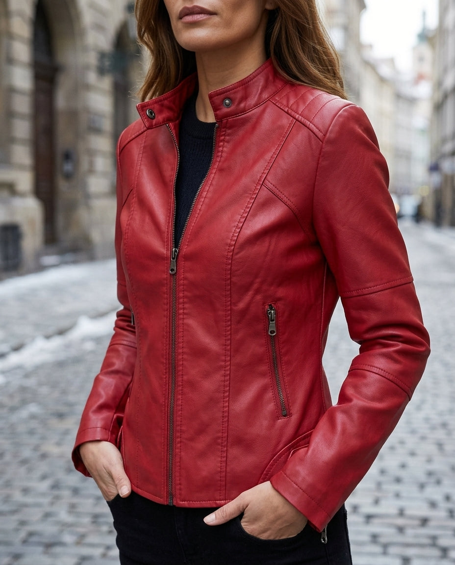 Lucy - Cropped Leather Moto Jacket
