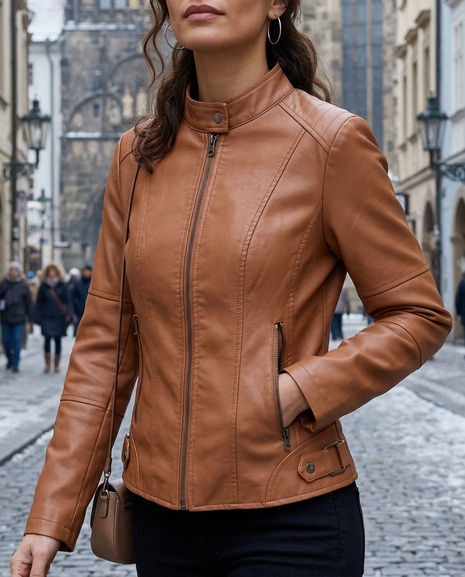 Lucy - Cropped Leather Moto Jacket