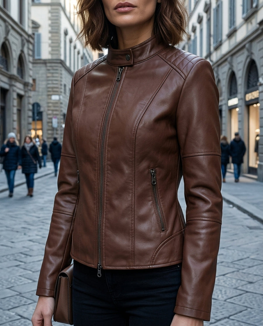 Lucy - Cropped Leather Moto Jacket