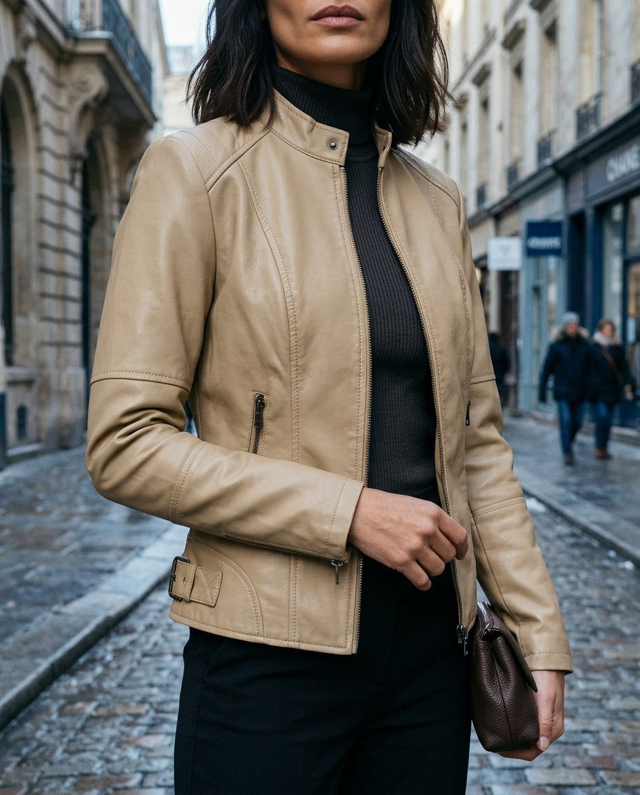Lucy - Cropped Leather Moto Jacket