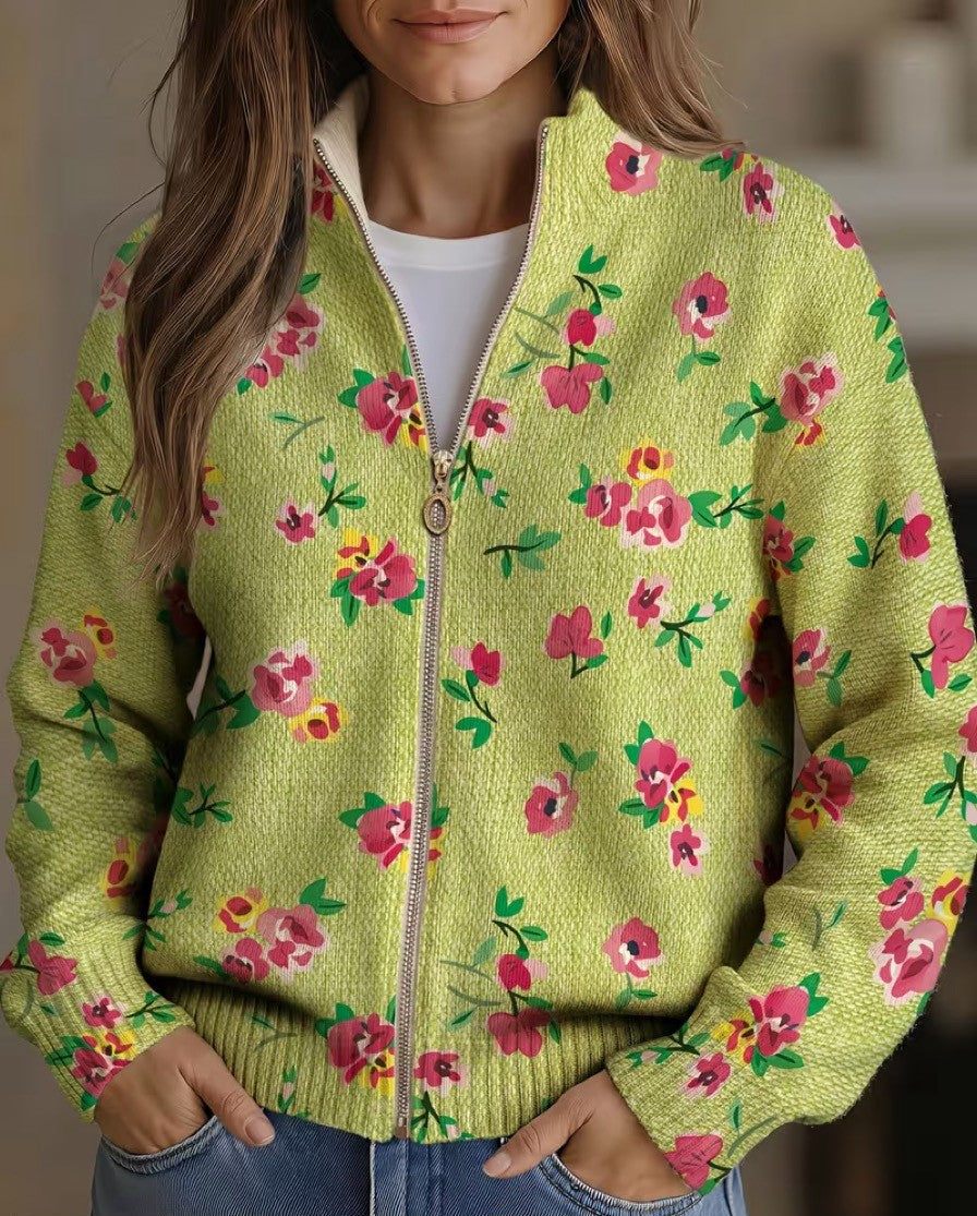 Constance - Pink Floral Lime Zip Cardigan
