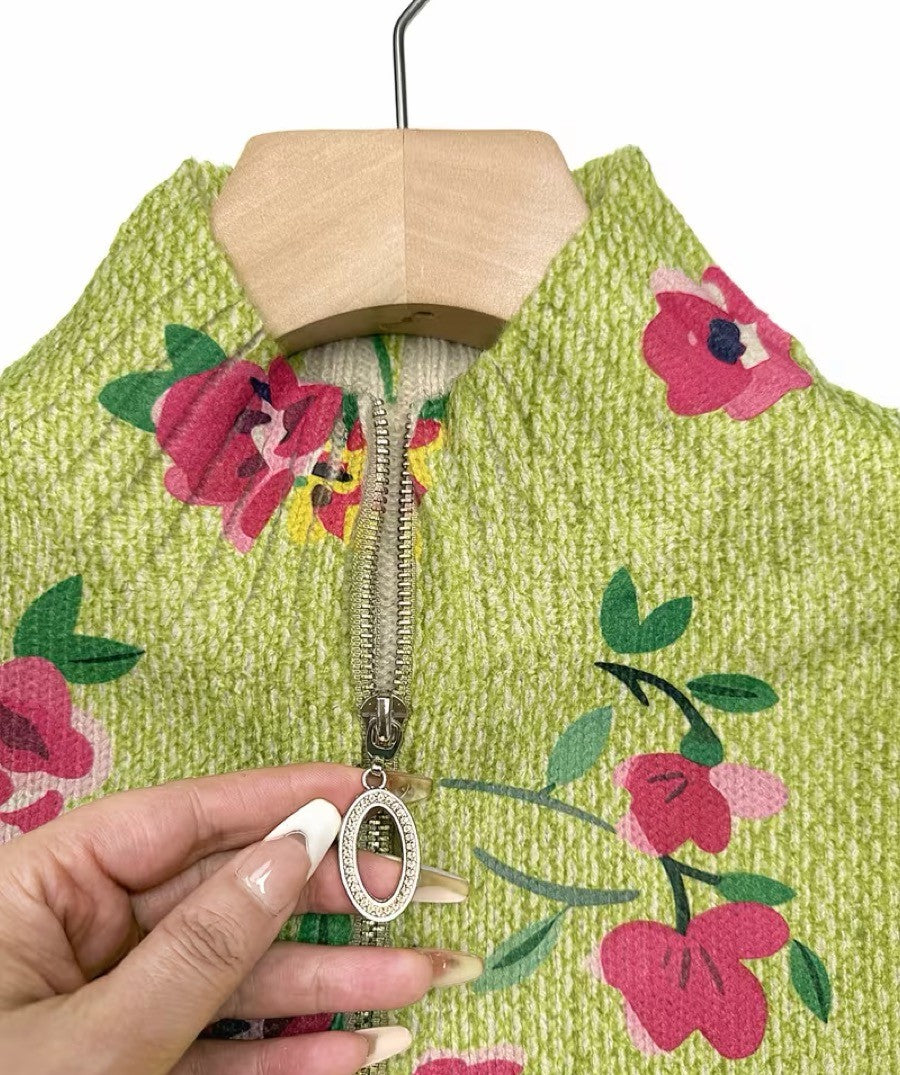 Constance - Pink Floral Lime Zip Cardigan