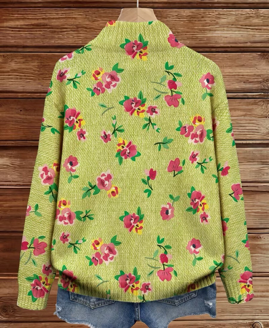 Constance - Pink Floral Lime Zip Cardigan