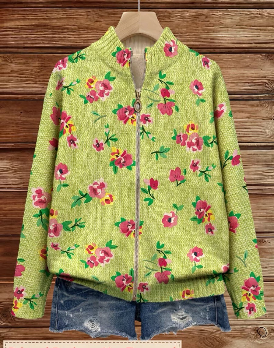 Constance - Pink Floral Lime Zip Cardigan