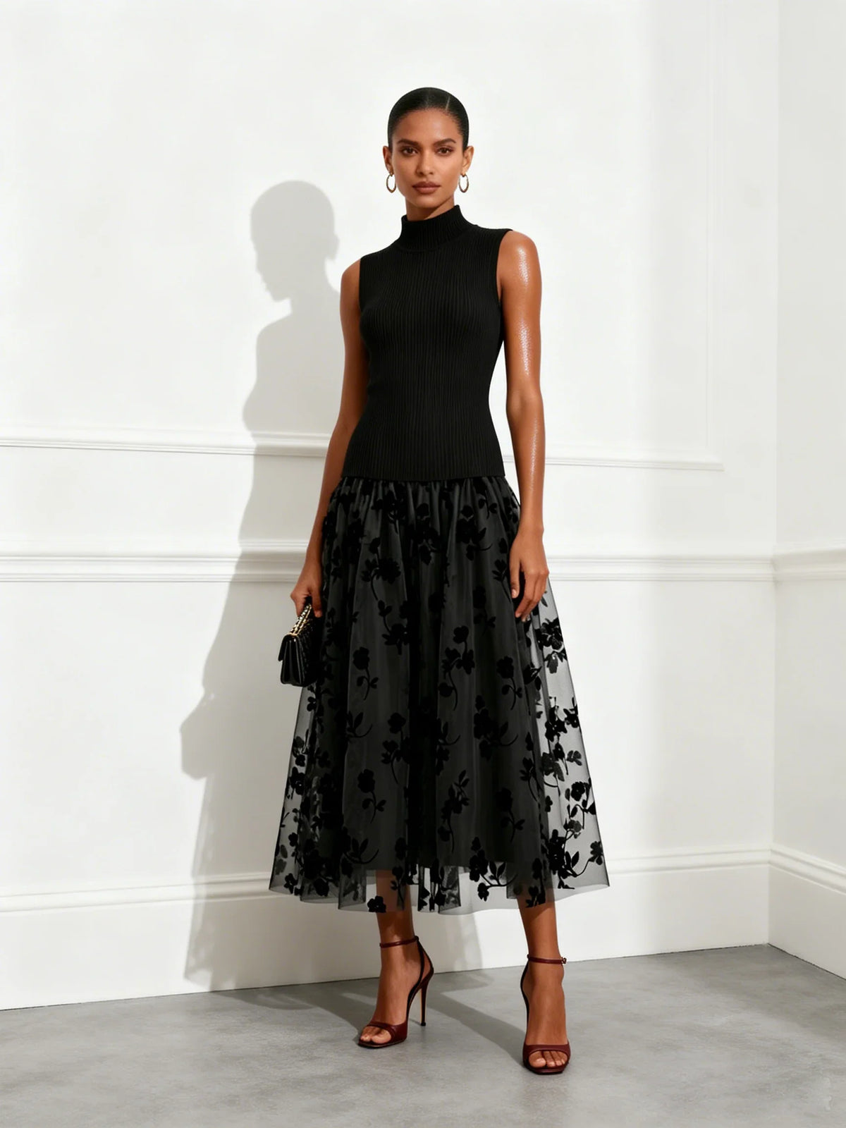 Addie - Flocked Knit A-Line Maxi Dress