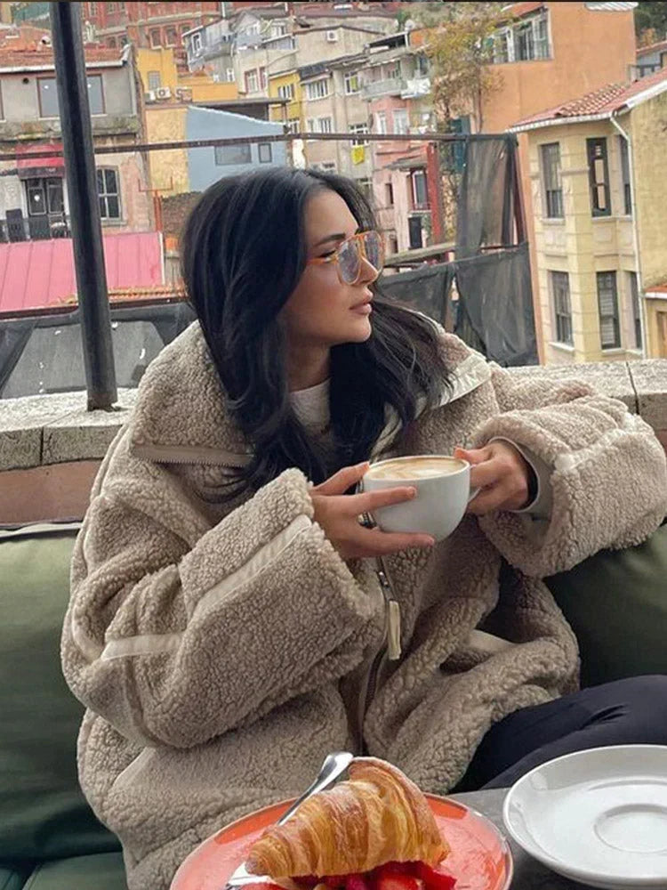 Nadia | Women's Oversized High Collar Teddy Jacket