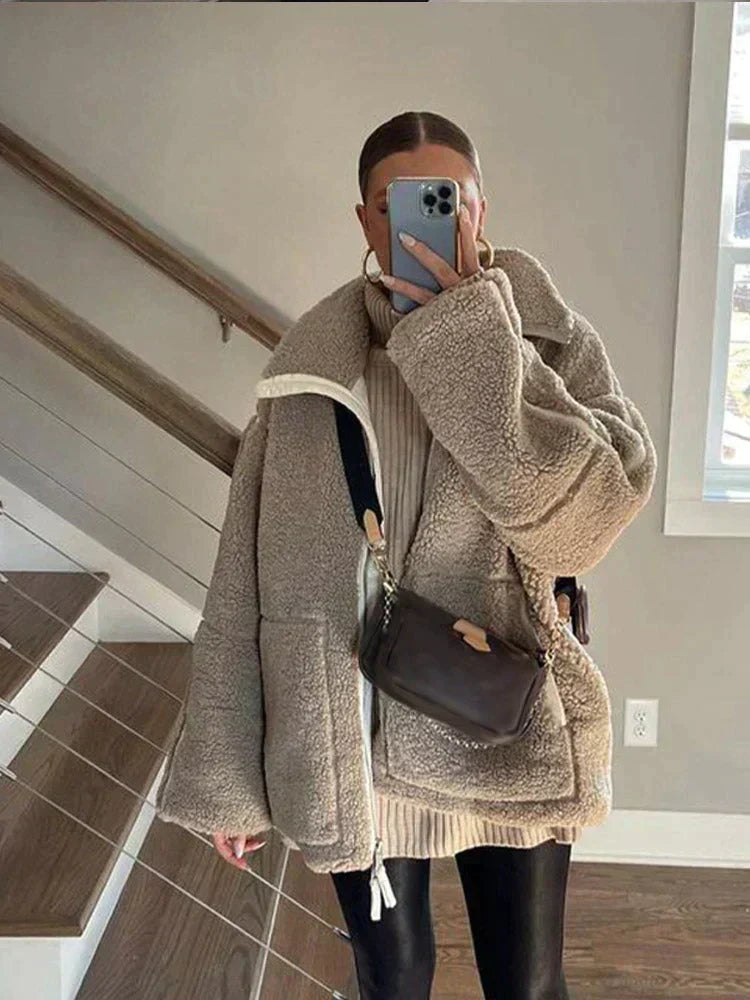 Nadia | Women's Oversized High Collar Teddy Jacket