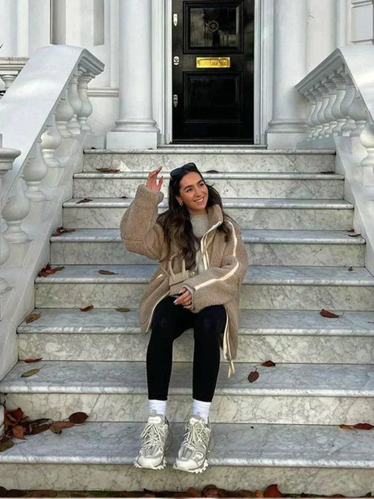 Nadia | Women's Oversized High Collar Teddy Jacket