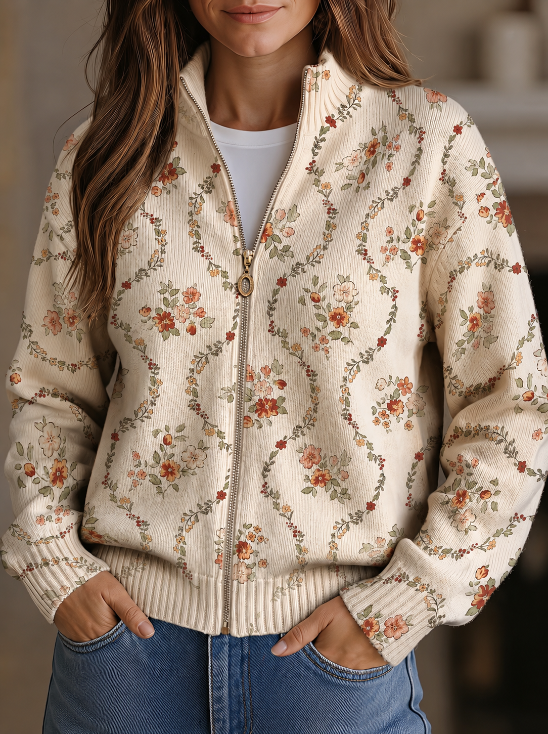 Persephone - Delicate Floral Vine Cream Print