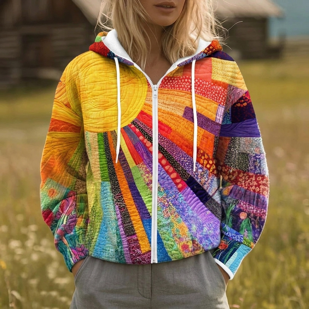 Phyllis - Sunburst Print Zip Hoodie