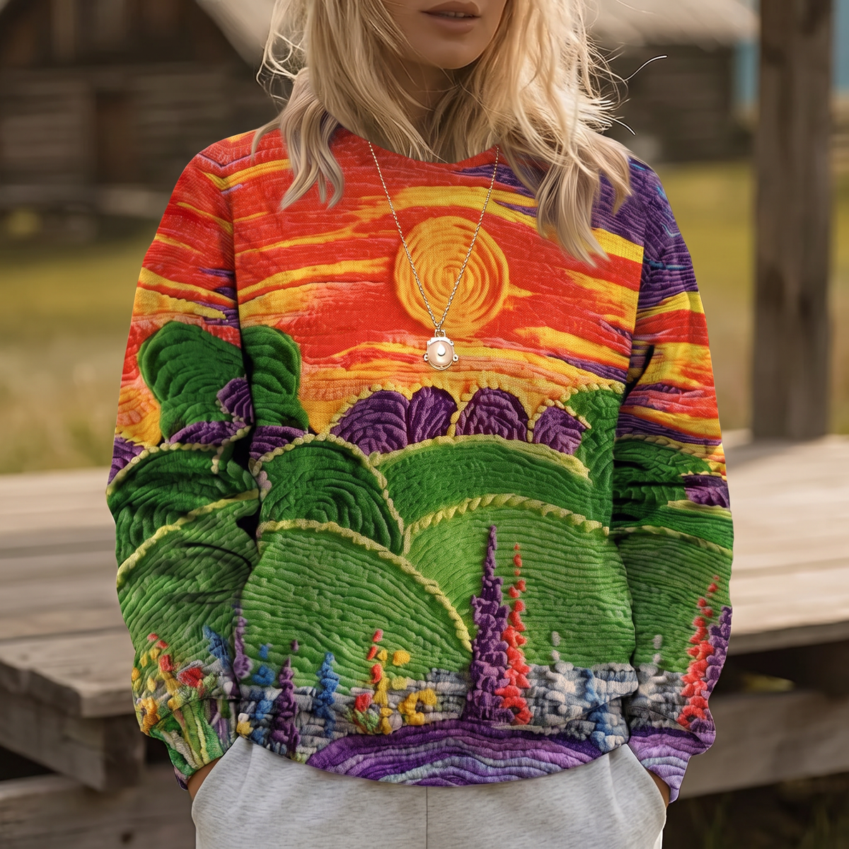 Ravella - Sunburst Landscape Print Sweater