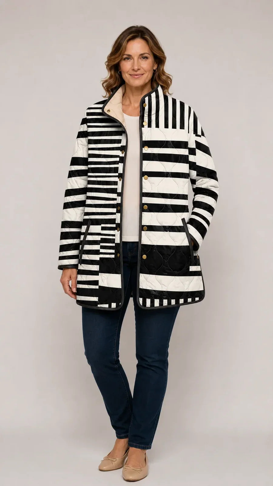 Miren - Black and White Abstract Quilted Jacket
