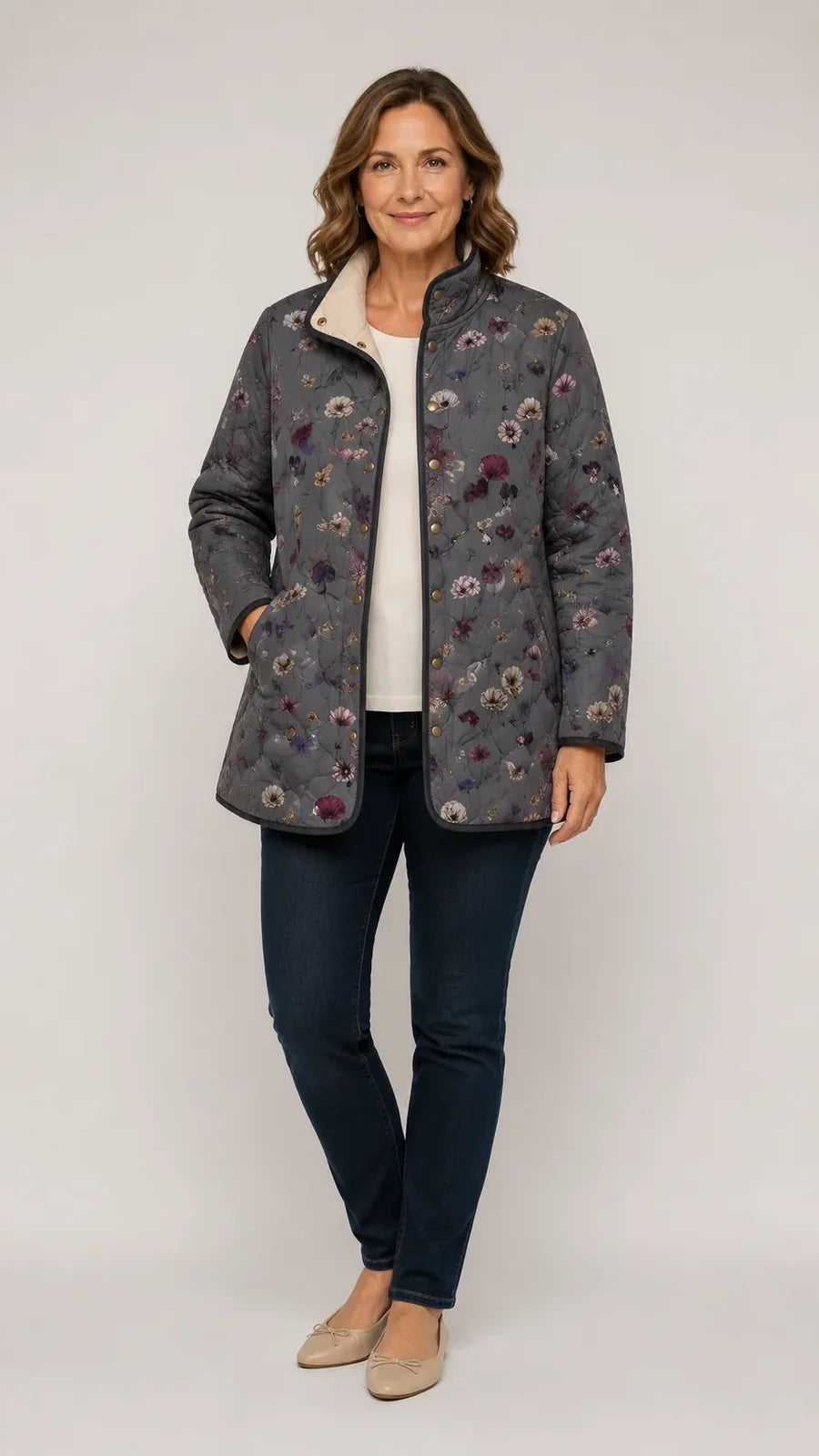 Niva - Vintage Floral Print Quilted Jacket