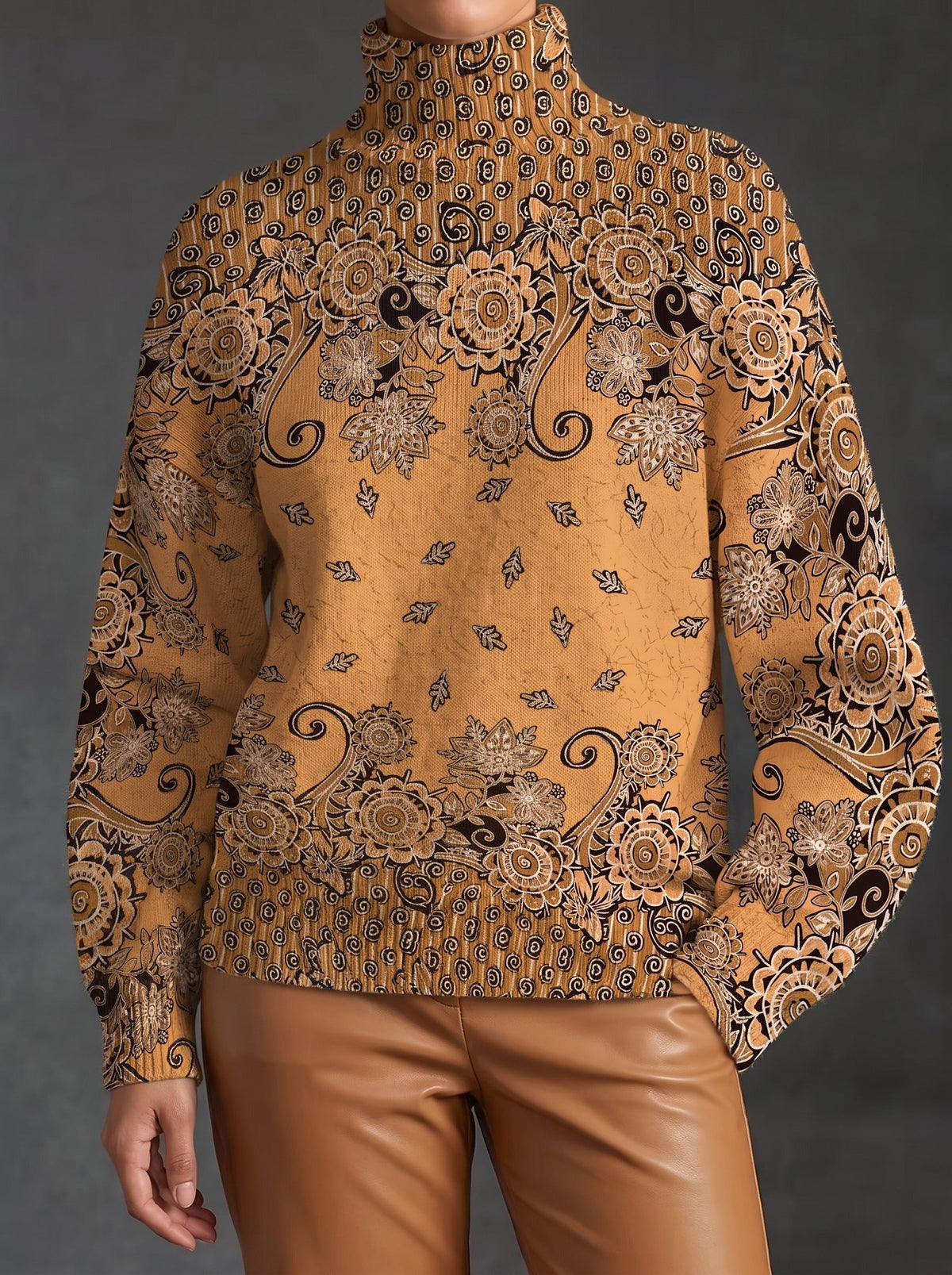 Jessica - Caramel Paisley Turtleneck