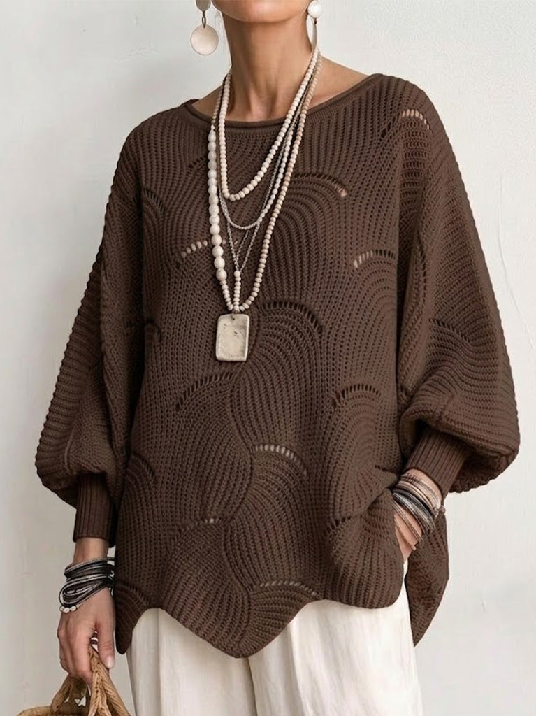 Eve | Women's Open-Knit Batwing Sleeve Pullover Sweater