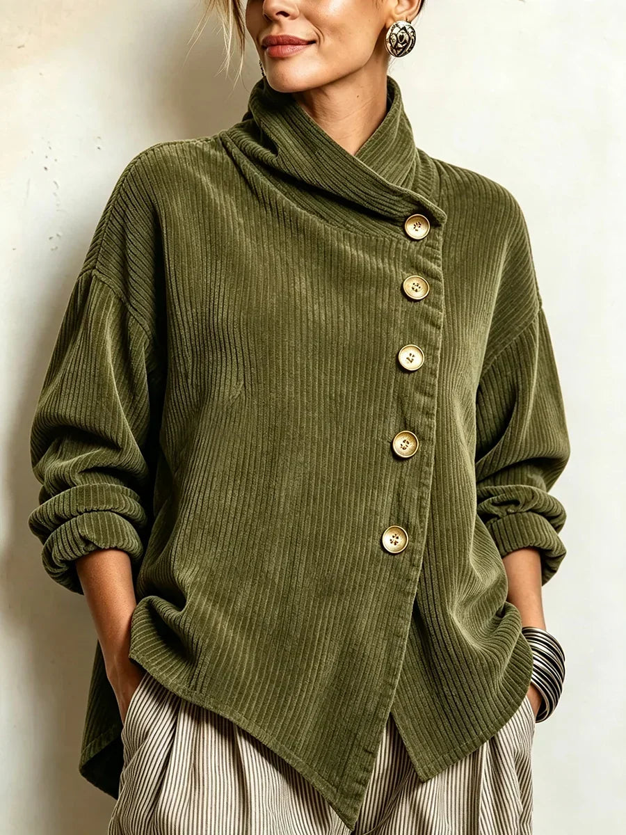 Avery | Women's Wrap Collar Corduroy Button-Up Top