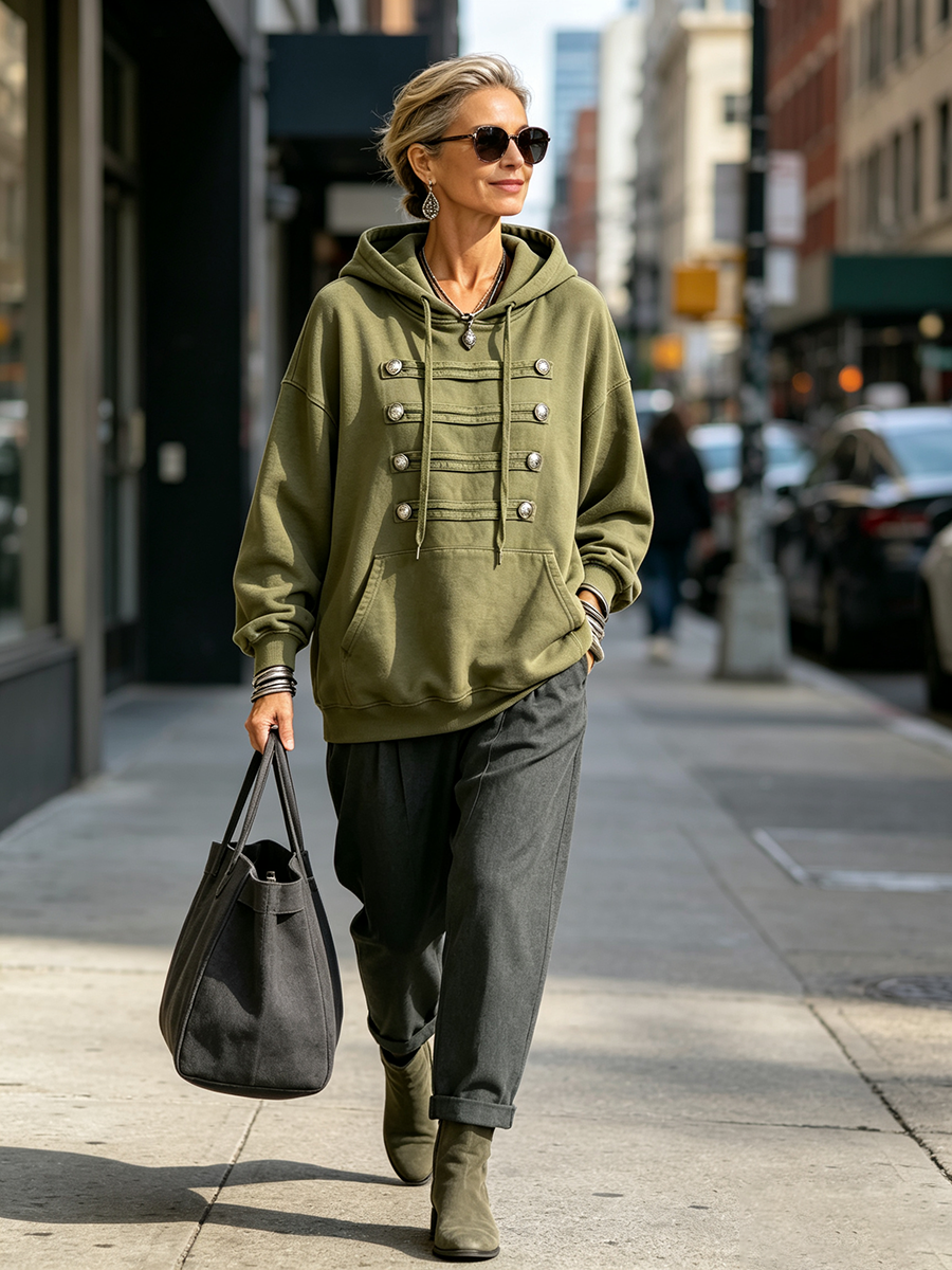 Claire | Military-chic Oversized Olive Green Hoodie