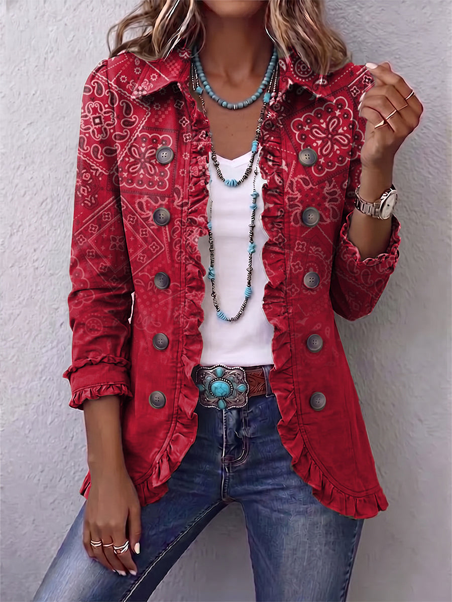 Criselle - Bohemian Paisley Ombre Print Ruffled Jacket