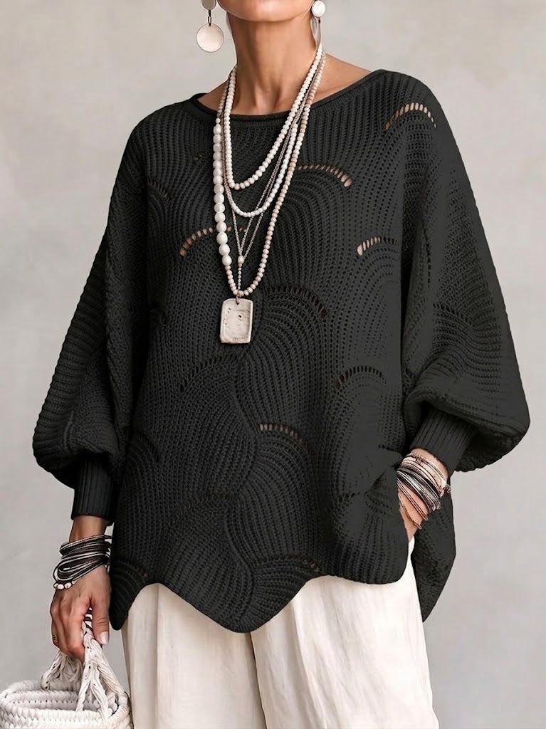 Eve | Women's Open-Knit Batwing Sleeve Pullover Sweater