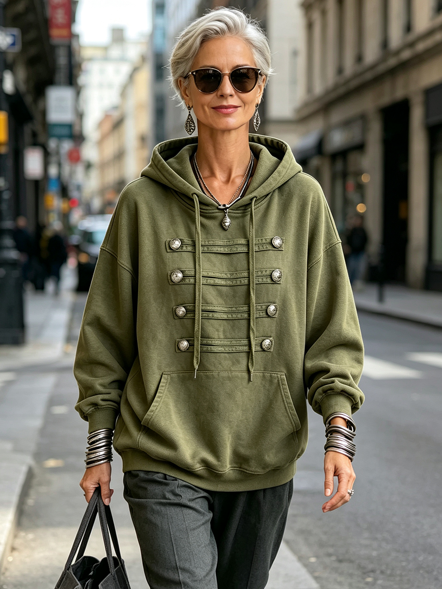 Claire | Military-chic Oversized Olive Green Hoodie