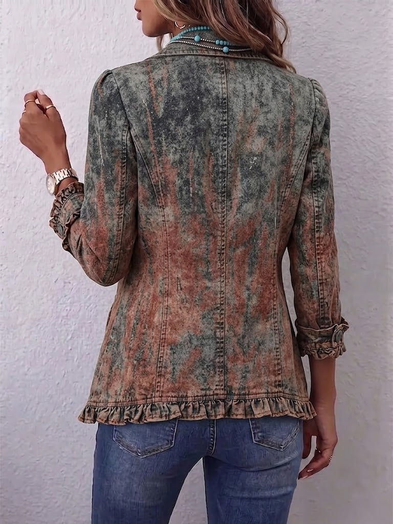 Kristen - Vintage Gradient Textured Print Ruffle Jacket