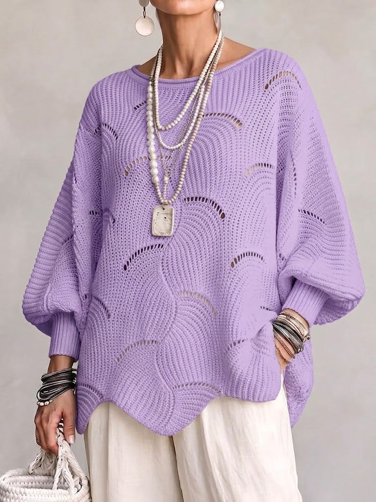 Eve | Women's Open-Knit Batwing Sleeve Pullover Sweater