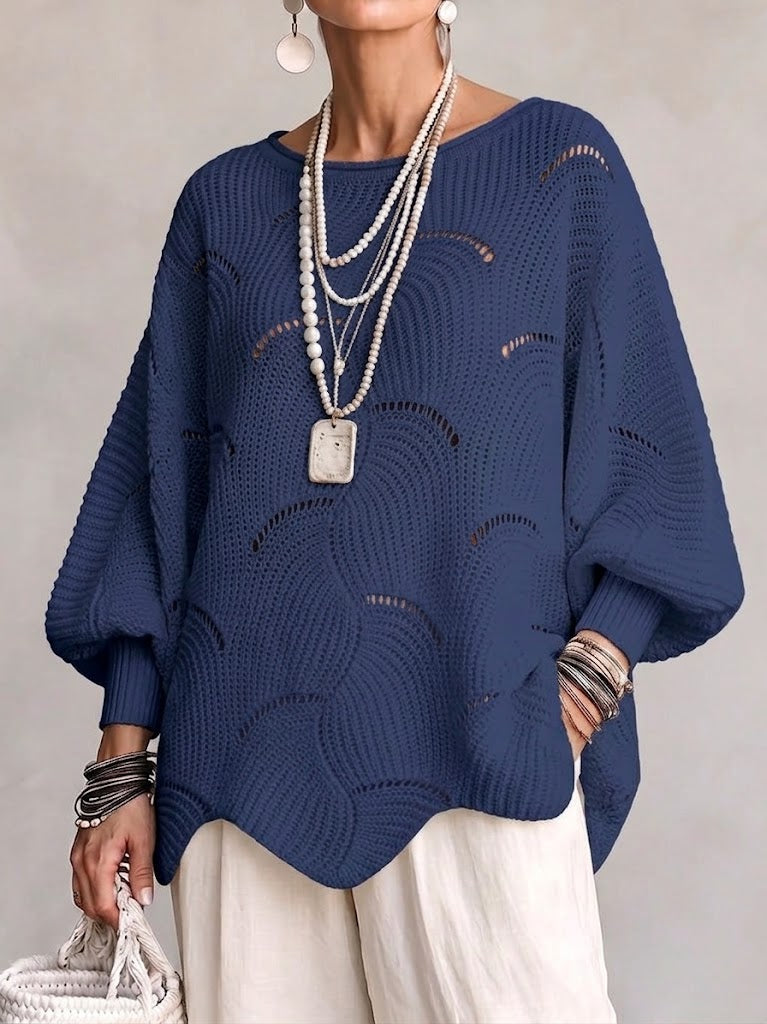 Eve | Women's Open-Knit Batwing Sleeve Pullover Sweater
