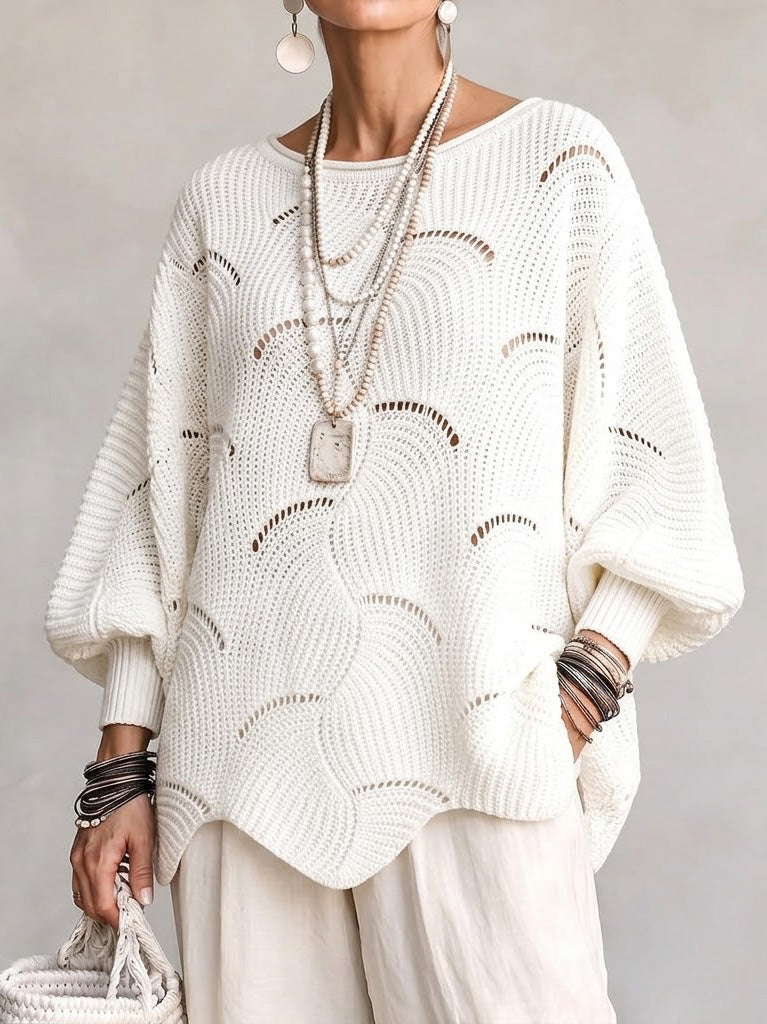 Eve | Women's Open-Knit Batwing Sleeve Pullover Sweater