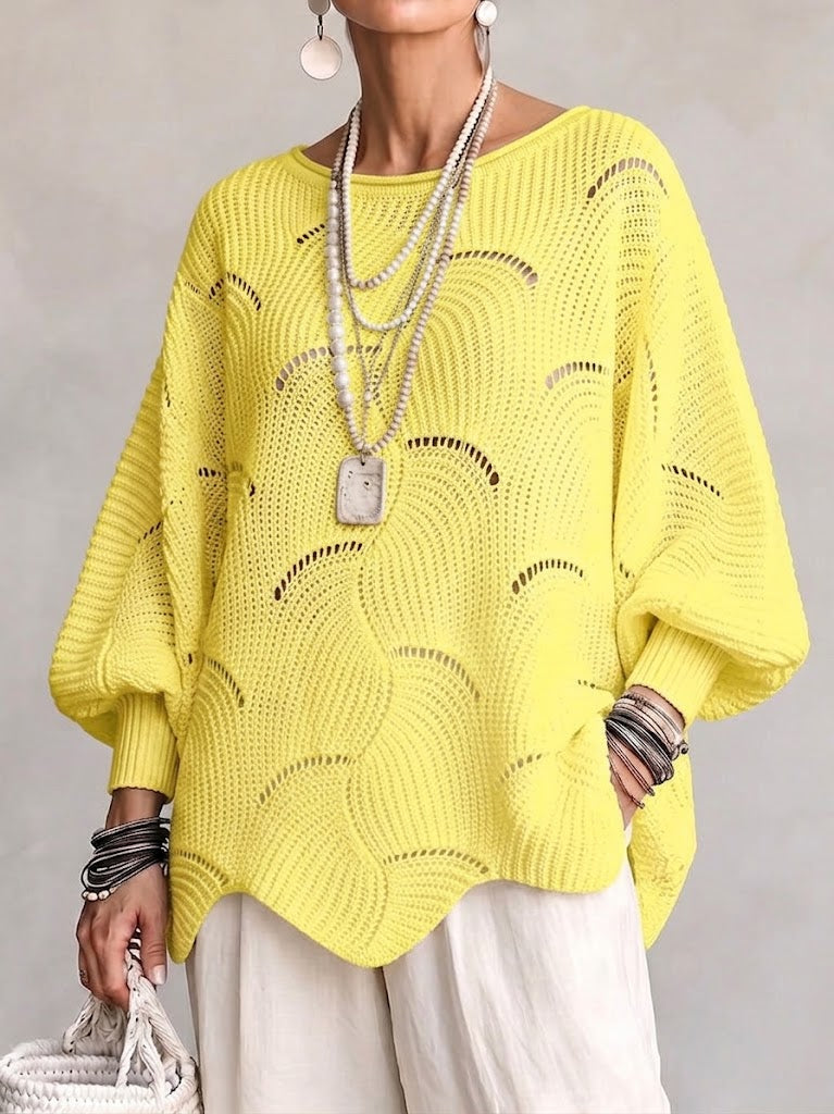 Eve | Women's Open-Knit Batwing Sleeve Pullover Sweater
