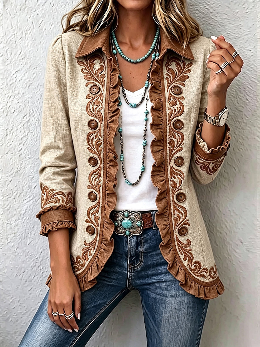 Amy - Vintage Bohemian Floral Ruffled Jacket